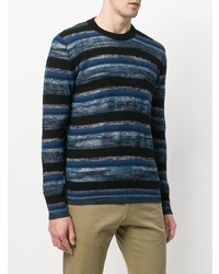 dunkelblauer horizontal gestreifter Pullover mit einem Rundhalsausschnitt von Nuur