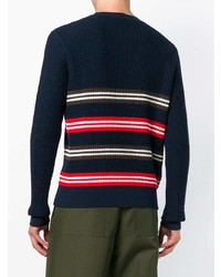 dunkelblauer horizontal gestreifter Pullover mit einem Rundhalsausschnitt von Marni