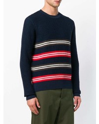 dunkelblauer horizontal gestreifter Pullover mit einem Rundhalsausschnitt von Marni