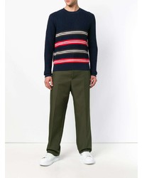 dunkelblauer horizontal gestreifter Pullover mit einem Rundhalsausschnitt von Marni