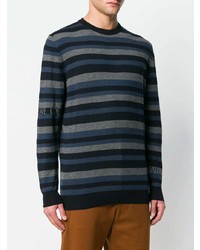 dunkelblauer horizontal gestreifter Pullover mit einem Rundhalsausschnitt von Loewe