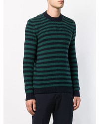 dunkelblauer horizontal gestreifter Pullover mit einem Rundhalsausschnitt von Roberto Collina