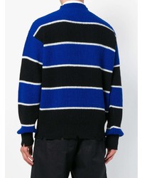 dunkelblauer horizontal gestreifter Pullover mit einem Rundhalsausschnitt von MSGM