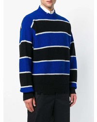 dunkelblauer horizontal gestreifter Pullover mit einem Rundhalsausschnitt von MSGM