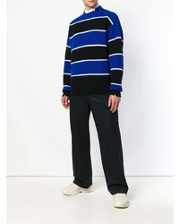 dunkelblauer horizontal gestreifter Pullover mit einem Rundhalsausschnitt von MSGM