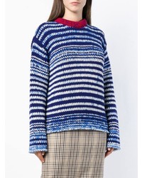 dunkelblauer horizontal gestreifter Pullover mit einem Rundhalsausschnitt von Calvin Klein 205W39nyc