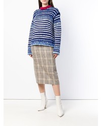 dunkelblauer horizontal gestreifter Pullover mit einem Rundhalsausschnitt von Calvin Klein 205W39nyc