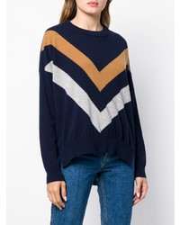 dunkelblauer horizontal gestreifter Pullover mit einem Rundhalsausschnitt von Erika Cavallini