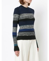 dunkelblauer horizontal gestreifter Pullover mit einem Rundhalsausschnitt von Proenza Schouler