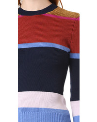 dunkelblauer horizontal gestreifter Pullover mit einem Rundhalsausschnitt von Derek Lam 10 Crosby