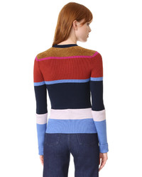 dunkelblauer horizontal gestreifter Pullover mit einem Rundhalsausschnitt von Derek Lam 10 Crosby