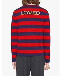 dunkelblauer horizontal gestreifter Pullover mit einem Rundhalsausschnitt von Gucci