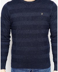 dunkelblauer horizontal gestreifter Pullover mit einem Rundhalsausschnitt von Farah