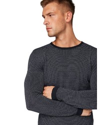 dunkelblauer horizontal gestreifter Pullover mit einem Rundhalsausschnitt von Tom Tailor