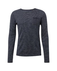 dunkelblauer horizontal gestreifter Pullover mit einem Rundhalsausschnitt von Tom Tailor