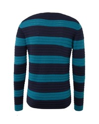 dunkelblauer horizontal gestreifter Pullover mit einem Rundhalsausschnitt von Tom Tailor