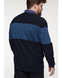 dunkelblauer horizontal gestreifter Pullover mit einem Rundhalsausschnitt von Tom Tailor