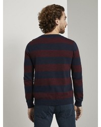 dunkelblauer horizontal gestreifter Pullover mit einem Rundhalsausschnitt von Tom Tailor