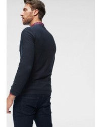 dunkelblauer horizontal gestreifter Pullover mit einem Rundhalsausschnitt von Tom Tailor Denim