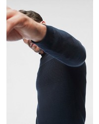 dunkelblauer horizontal gestreifter Pullover mit einem Rundhalsausschnitt von Tom Tailor Denim