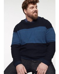 dunkelblauer horizontal gestreifter Pullover mit einem Rundhalsausschnitt von Tom Tailor