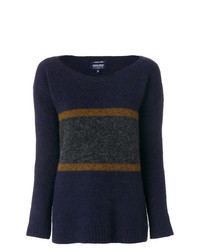 dunkelblauer horizontal gestreifter Pullover mit einem Rundhalsausschnitt von Woolrich