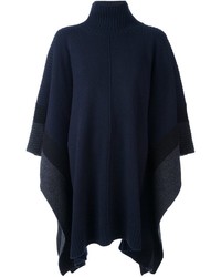 dunkelblauer horizontal gestreifter Wollponcho