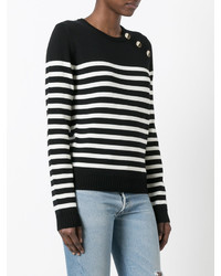 dunkelblauer horizontal gestreifter Wollpullover von Saint Laurent