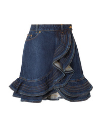 dunkelblauer Jeans Minirock mit Rüschen