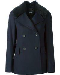 dunkelblauer Mantel mit einem Pelzkragen von Paul Smith