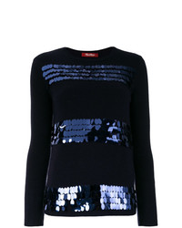 dunkelblauer Pailletten Pullover mit einem Rundhalsausschnitt von Max Mara Studio