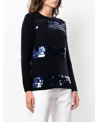 dunkelblauer Pailletten Pullover mit einem Rundhalsausschnitt von Max Mara Studio