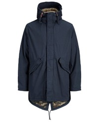 dunkelblauer Parka mit einem Schwalbenschwanz von Jack & Jones