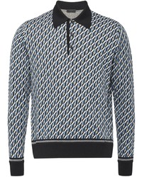 dunkelblauer Polo Pullover mit geometrischem Muster