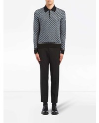 dunkelblauer Polo Pullover mit geometrischem Muster von Prada