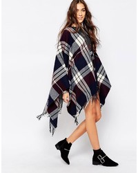 dunkelblauer Poncho mit Karomuster von Only