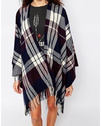 dunkelblauer Poncho mit Karomuster von Only