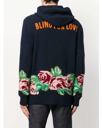 dunkelblauer Pullover mit einem Kapuze mit Blumenmuster von Gucci