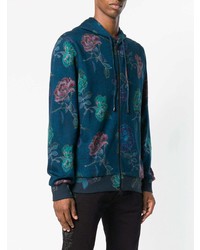 dunkelblauer Pullover mit einem Kapuze mit Blumenmuster von Etro