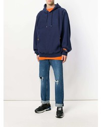 dunkelblauer Pullover mit einem Kapuze von Heron Preston