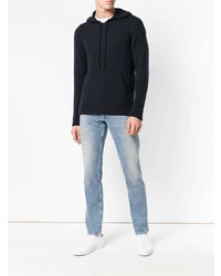 dunkelblauer Pullover mit einem Kapuze von Roberto Collina