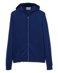 dunkelblauer Pullover mit einem Kapuze von Mango