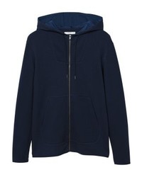 dunkelblauer Pullover mit einem Kapuze von Mango