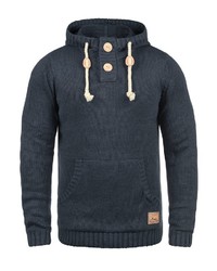 dunkelblauer Pullover mit einem Kapuze von Solid