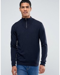 dunkelblauer Pullover mit einem Reißverschluss am Kragen von Asos