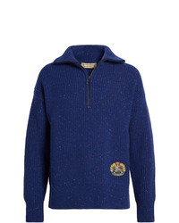 dunkelblauer Pullover mit einem Reißverschluss am Kragen von Burberry