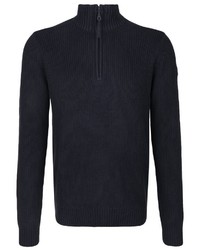 dunkelblauer Pullover mit einem Reißverschluss am Kragen von Dstrezzed