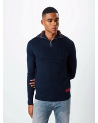 dunkelblauer Pullover mit einem Reißverschluss am Kragen von Scotch & Soda