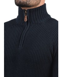 dunkelblauer Pullover mit einem Reißverschluss am Kragen von Solid