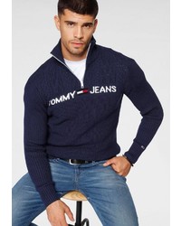 dunkelblauer Pullover mit einem Reißverschluss am Kragen von Tommy Jeans